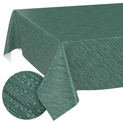 Abwaschbare Wachstuchtischdecke in Leinen-Optik – 500 x 140 cm Grün - Elegante, pflegeleichte Tischdecke in trendigem Dunkelgrün. Dreilagige Struktur sorgt für Stabilität und einfache Reinigung. Ideal für Garten und Alltag – einfach abwischbar!