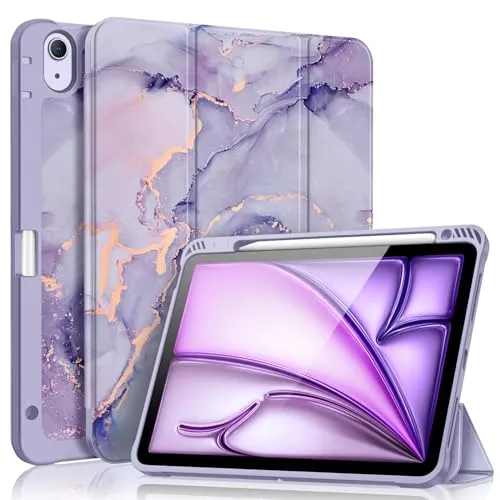Fintie Hülle für iPad Air 11 Zoll M4/M3/M2 (2026/2025/2024), iPad Air 5. Generation (2022)/4. Gen 2020 10,9 Zoll mit Stifthalter, Soft TPU Rückseite Abdeckung Schutzhülle Intelligent Case, Marmor Lila