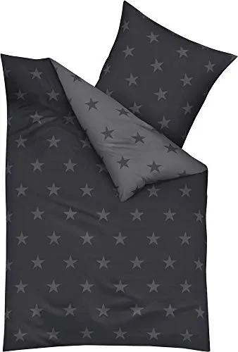 Kaeppel Feinbiber-Bettwäsche Stars, 2-TLG. Zinn, 135X200 cm - Hochwertige 100% Baumwolle Biber Bettwäsche, pflegeleicht und kuschelig, ideal für gemütliche Nächte. Waschbar bis 60°C und trocknergeeignet.