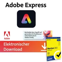 Adobe Express Premium mit 3000 Generative Credits für Firefly-KI | Download & Key - Software für kreative Projekte, inkl. 250 Generative Credits pro Monat und 1 Jahr Norton 360 Standard ohne Aufpreis. Ideal für PC und Mobilgeräte.