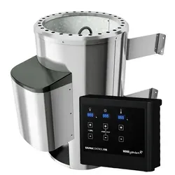 Karibu Saunaofen 3,6 kW Plug & Play mit externer Steuerung - Saunaöfen - Plug & Play Saunaofen mit einfacher Temperaturvorwahl und elegantem Edelstahl-Außenmantel für entspannende Saunaerlebnisse.