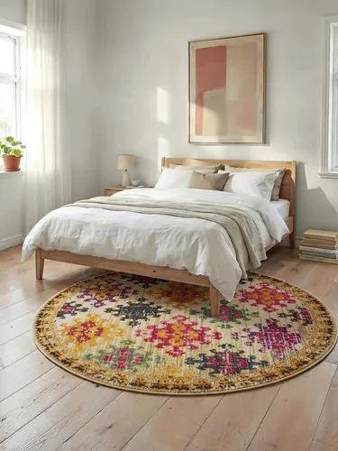 Benuta Teppich Casa Multicolor/Beige rund 120cm - Rundteppich in bunten Farben, perfekt für lebendige Wohnräume und schafft eine einladende Atmosphäre.