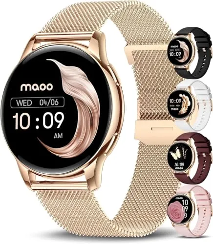 Maoo Ventura AMOLED Smartwatch Damen – Elegante Fitnessuhr mit 3 Silikonarmbändern - Die Maoo Ventura Smartwatch für Damen vereint Stil und Funktionalität. Mit 100+ Sportmodi, Herzfrequenz- und Schlafmonitor bleibt Ihr Fitnessziel immer im Blick. Inklusive 3 Silikonarmbändern für jeden Anlass!