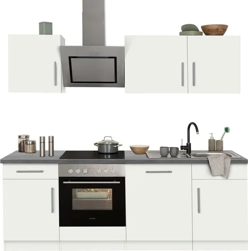 wiho Küchen Küchenzeile Cali - Komplett Set mit E-Geräten - Moderne Küchenzeile mit Hanseatic E-Geräten, ideal für jeden Wohnstil. Inklusive Geschirrspüler, Herd und höhenverstellbaren Einlegeböden für optimalen Stauraum.