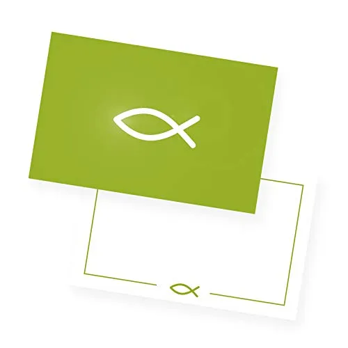 itenga 12x Karte Fisch DIN A6 quer Einladungskarten Postkarten Dankeskarten Kommunion Taufe A6 Danksagung (grün)