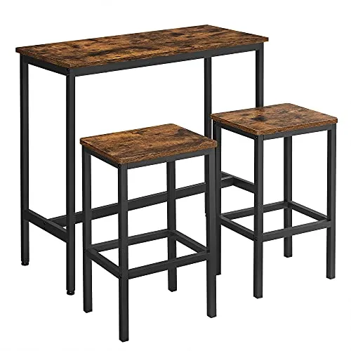 Vasagle Bartisch LBT218B01 mit Barhockern, vintage braun - Stylischer Bartisch mit Hockern, ideal für gemütliche Abende. Robuste MDF-Tischplatte und stabiles Metallgestell sorgen für Langlebigkeit und Eleganz.