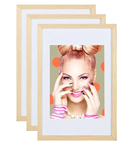 3er 5er Set Holz Bilderrahmen Lifestyle Plexi Foto Rahmen Collage Wanddeko Poster S111: Farbe: 3er Pack Natur | Format: 13x18