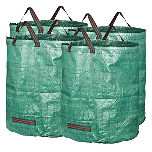 GardenMate 4 x Gartensäcke 272 l - Reißfest und Faltbar - Gartenabfallsäcke aus robustem Polypropylen, ideal für Grünschnitt und Laub, mit doppelten Nähten und 4 Griffen für einfachen Transport. Faltbar und platzsparend zu verstauen.