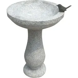 Dehner Vogeltränke Granittränke mit Vogel – Ø 42 cm, Höhe 57 cm - Vogeltränke aus robustem Granit, langlebig und romantisch gestaltet, ideal für Ihren Garten oder Balkon.