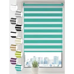 Doppelrollo Klemmfix ohne Bohren Rollos für Fenster und Tür Seitenzugrollo, Sonello, blickdicht, ohne Bohren, freihängend, Klemmfix, 60cm x 130cm Türkis Duo Rollo, Lichtschutz, Jalousie mit Klemmträger blau 60 cm x 130 cm