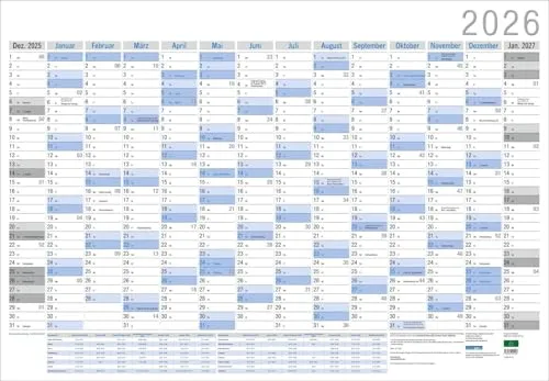 Wandplaner Neutral 2026: Großer Jahresplaner. Wandkalender 2026 zum Eintragen. XXL Büro-Kalender mit Ferienterminen und Feiertagen. 98 x 68 cm (ABBFH59)