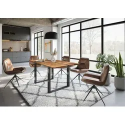 Esstisch Akazie 160x90x76 mit Epoxidharz und U-Beinen - Eleganter Esstisch aus massivem Akazienholz, lackiert in Natur. Die U-Beine aus anthrazit glänzendem Metall bieten Stabilität und modernen Stil. Ideal für jedes Esszimmer!