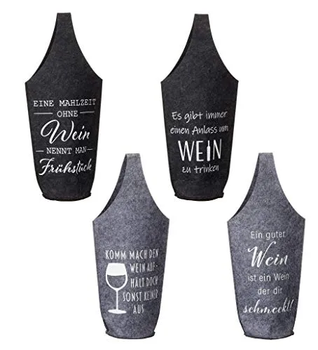 Flaschentüten für Wein aus Filz mit Spruch 40 x 18 cm Grau Geschenktasche Flaschentasche 4