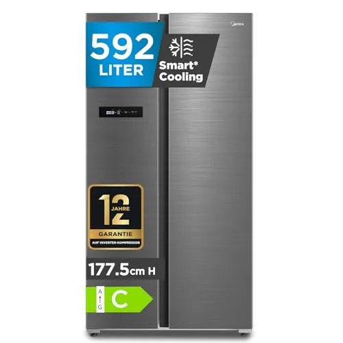 Midea Side-by-Side MDRS791MIC46 - 177,5 cm hoch, NoFrost, Touch-Bedienung und effiziente Inverter-Technologie für optimale Kühlung und Gefrierleistung