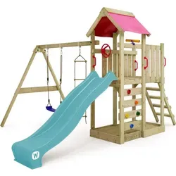 WICKEY Spielturm MultiFlyer mit Schaukel & Rutsche - Outdoor-Spielturm für den Garten mit großem Sandkasten, stabiler Konstruktion und umfangreichem Spiel-Zubehör. Ideal für unvergessliche Abenteuer und sicheres Spielen im Freien.