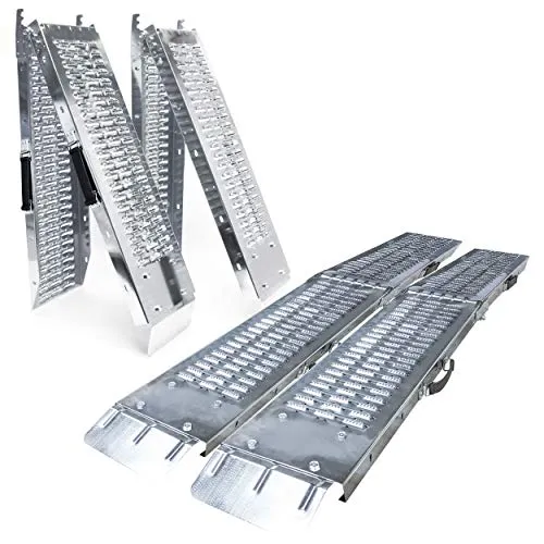 VOUNOT® 2 x Faltbare Auffahrrampe - 400 kg max - Laderampen aus verzinktem Stahl, rutschfest und belastbar bis 400 kg. Ideal zum sicheren Beladen von Motorrädern, Rasenmähern und Quads.