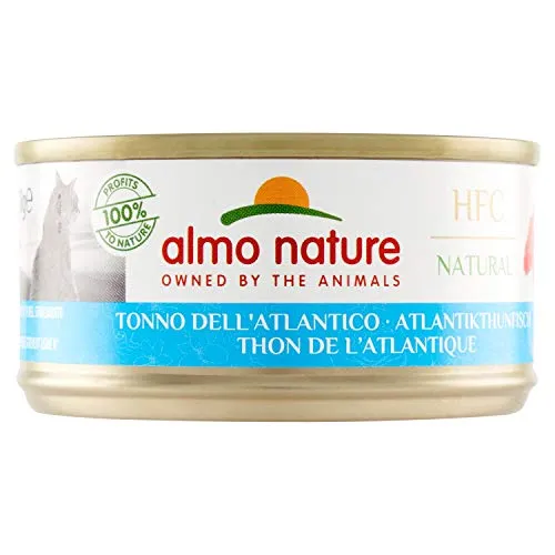 Almo Nature HFC Natural Atlantikthunfisch 70g - Katzenfutter aus 100% reinem Atlantikthunfisch, reich an edlen Proteinen und Omega-Fettsäuren. Ideal für eine gesunde Ernährung Ihrer Katze, ohne künstliche Zusätze.