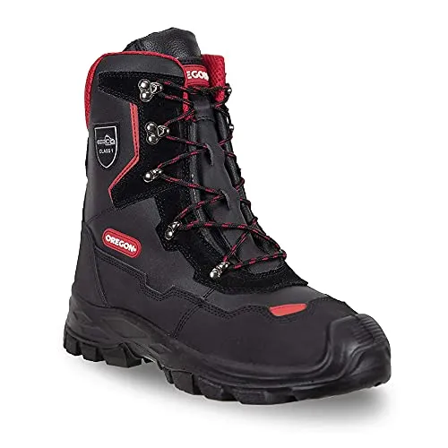 Oregon Yukon Kettensägen-Schnittschutzstiefel aus Leder, Größe 48 - Herren Industrie & Handwerk Stiefel, KWF-zertifiziert und EN ISO 17249 Klasse 1 für optimalen Schutz, wasserabweisend und mit korrosionsfreier Metallschnürung für hohe Haltbarkeit.