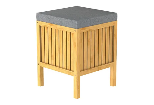 EISL BMBA02-WKBH Bambus Badhocker mit Wäschesammler - Wäschekörbe - Stilvoller Bambus Badhocker mit integriertem Wäschesammler, ideal für Feuchträume und umweltfreundlich durch nachhaltiges Bambusmaterial.