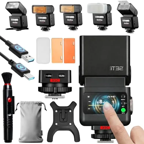 Godox iT32 TTL Mini Kamera Blitz mit X5-C Auslöser für Canon, 2.4G HSS 1/8000s TTL Drahtloses Blitzgerät, Kompatibel mit Canon EOS R RP R5 R6 R7 R8 R10 R100 R5 Mark II R6 Mark II 90D 750D M50 M3