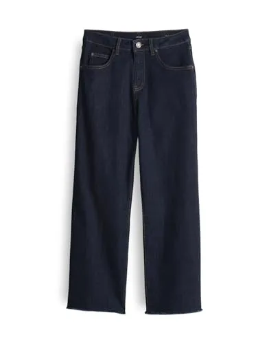 OPUS Damen Wide Cropped Jeans MOMITO Mid Rise mit Fransen Rinsed Blue, Größe 36 L26 - Stylische Wide Cropped Jeans mit Fransen und geradem Beinverlauf, ideal für einen lässigen Look. Hergestellt aus hochwertigem BCI Cotton Mix für angenehmen Tragekomfort.