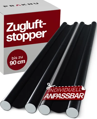 Zugluftstopper Tür Dichtung Schwarz - Set 2 - Türdichtungen, stoppt Kälte und Lärm, schützt vor Staub und Ungeziefer, waschbarer Bezug, leicht montierbar und exakt zuschneidbar, reduziert Heizkosten und Energieverbrauch.