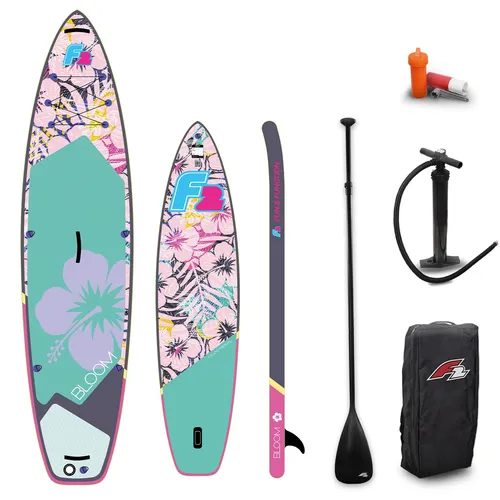 F2 SUP Stand Up Paddle Board Retro Bloom Hibiskus Damen 311cm - Multicolor SUP Board für Damen, 10,2 Fuß lang, ideal für entspannte Ausflüge auf dem Wasser und stylisches Design mit Hibiskus-Muster.