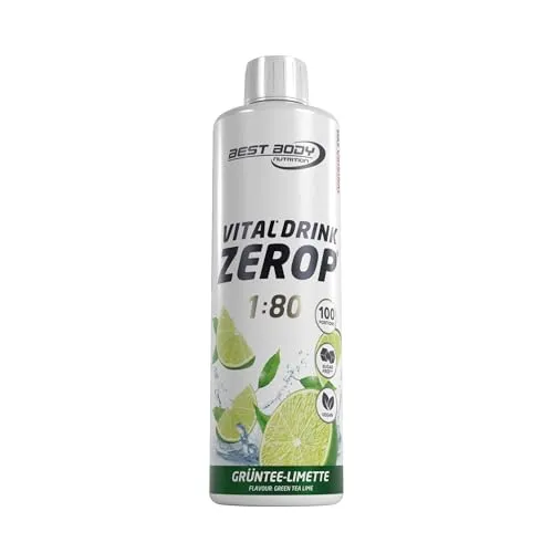 Best Body Nutrition ZEROP Vital Zuckerfreies Getränkekonzentrat Sirup Grüntee-Limette Ohne Aspartam 500 ml ergibt 40 L Getränk Fitness Drink mit Vitaminen B1 B6 Niacin Kalorienarm Wassersprudler