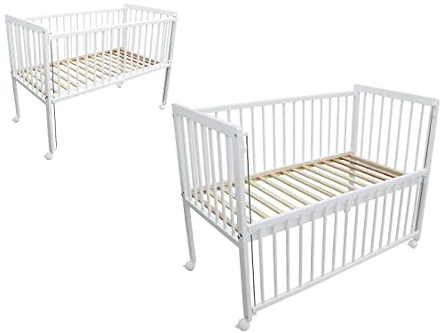 Micoland Kinderbett 2in1 120x60cm - Babybett und Beistellbett aus massivem Kiefernholz, höhenverstellbar und sicher nach EU-Normen. Ideal für die ersten Jahre mit praktischem herunterklappbarem Seitenteil.
