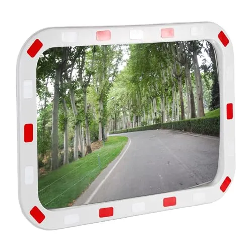 Wiltec Verkehrsspiegel 50 x 70 cm - Bruchsicherer Sicherheitsspiegel mit Reflektorstreifen - Sicherheitsspiegel für Außen- und Innenbereiche, bietet ein großes Sichtfeld und erhöht die Sicherheit an unübersichtlichen Stellen durch bruchsicheres Material und gute Sichtbarkeit bei Nacht.