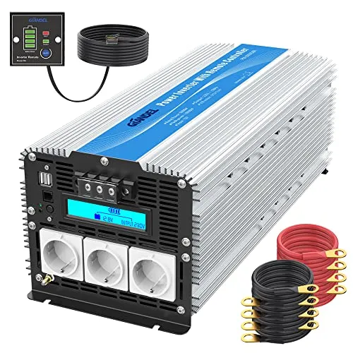 5000W Modifizierter Welle Wechselrichter 12V auf 230V Spannungswandler Power Inverter Konverter mit LCD Bildschirm 3 EU-Steckdosen Dual USB-Anschlüsse & Fernbedienung für Wohnmobile LKW Auto GIANDEL