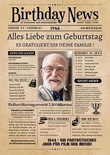 PRINTALA Geburtstagszeitung - personalisiert mit Deinem Text & Foto - Persönliche Geburtstagszeitung im Posterdruck, wahlweise in DIN A4, A3 oder A2. Individuell gestaltbar mit deinem Text und Foto – das perfekte Geschenk für jeden Jahrgang!