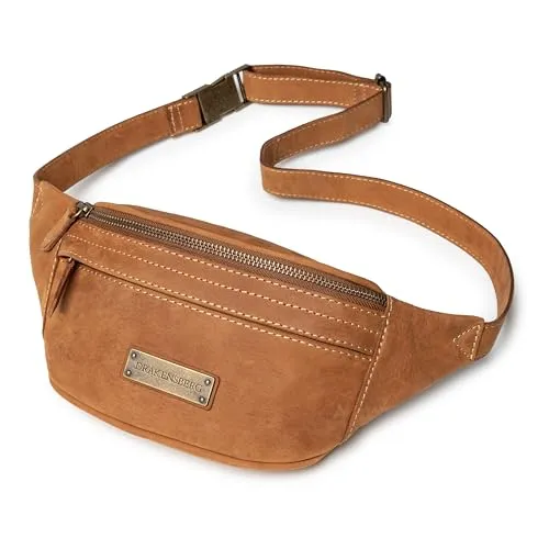 DRAKENSBERG Bauchtasche »Mel« Cognac-Braun - Gürteltasche aus hochwertigem Büffelleder, handgefertigt und nachhaltig, ideal für Reisen und den Alltag, mit mehreren Fächern für Wertsachen.