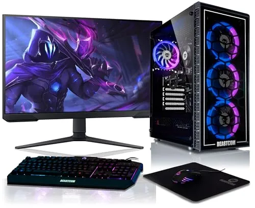 BEASTCOM Q5 | Gaming PC Set Bundle | AMD Ryzen 7 5700X 8X 4,60GHz 16 Threads, NVIDIA RTX 4060 8GB, 16GB RAM, 1TB NVMe SSD, Samsung Monitor LED 27" + Tastatur + Maus + Mauspad, HDMI, WLAN, Win 11