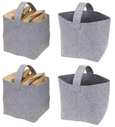 Preiswert&Gut 2x Kaminholzkorb Filz Filzkorb 36x40 Kaminholz Tasche Kaminholztasche Grau 15KG