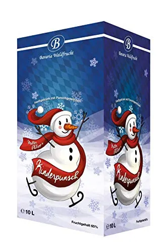Bayernwald Hitzkopf Kinderpunsch ohne Alkohol, 10 Liter - Alkoholfreier Kinderpunsch mit 65% Fruchtgehalt, ideal für kalte Winterabende. Praktisches Bag-in-Box-Format für einfache Handhabung und umweltfreundliche Entsorgung.