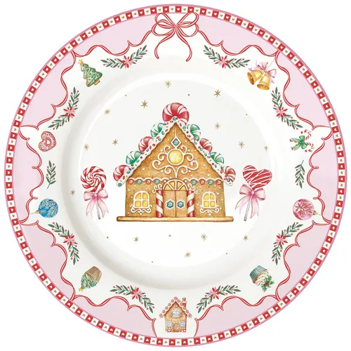 Kuchenteller Sweet Christmas Lebkuchenhaus 19,5cm aus Porzellan - Weihnachtlicher Kuchenteller mit Lebkuchenmuster, aus hochwertigem Porzellan, spülmaschinengeeignet und ideal für festliche Anlässe.