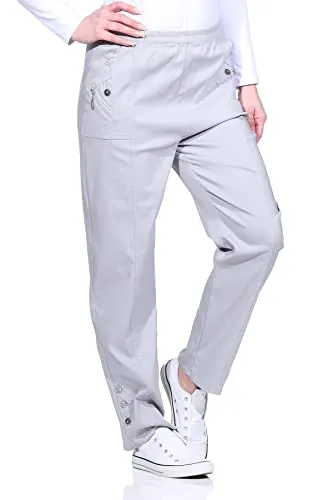 sockenhimmel Sommerhose Damen - Luftige Stretchhose mit Gummizug - Leichte Damen Sommerhose in Hellgrau, ideal für Freizeit und warme Tage. Mit elastischem Gummibund für optimalen Tragekomfort und Bewegungsfreiheit – erhältlich in den Größen 38 bis 54.