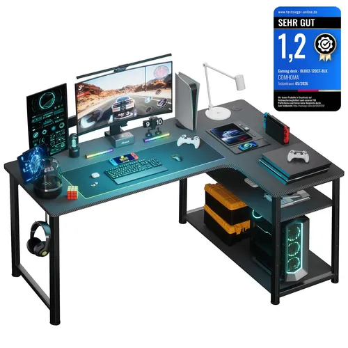 GTPLAYER Gaming Tisch L-Form mit USB-Ladeanschluss - Schreibtisch mit integrierten Steckdosen und USB-Anschlüssen, ideal für Gamer. Das elegante L-förmige Design maximiert den Platz und sorgt für eine organisierte Arbeitsumgebung.