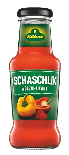 Kühne Schaschlik Sauce 250ml - Herzhaft und Würzig - Genießen Sie die schmackhafte und herzhafte Würze der Kühne Schaschlik Sauce. Ideal für Grillgerichte und Marinaden, verleiht sie Ihren Speisen das gewisse Etwas.