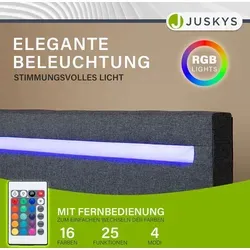 Juskys Polsterbett Verona 120x200 cm - Modernes Polsterbett mit hohem Kopfteil und LED-Beleuchtung in 16 Farben, robustes Bettgestell für optimalen Schlafkomfort.