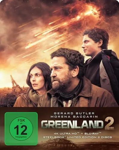 Greenland 2 - Limited Edition - Steelbook (4K Ultra HD) (+ Blu-ray) - Packende Fortsetzung des Überlebensdramas in hochwertigem Steelbook-Design. Erleben Sie die spannende Flucht der Familie Garrity durch ein verwüstetes Europa. Ideal für Filmfans und Sammler.