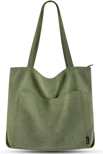 Große Cord Handtasche Damen - Stilvolle Tote Bag in Grün - Damentaschen, aus hochwertigem Cord gefertigt, bietet viel Platz und ein trendiges Design für jeden Anlass.