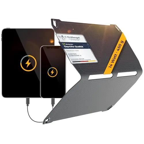 SunnyBag Sunbooster 14 - Tragbares Solar-Ladegerät - Ladegeräte für umweltbewusste Reisende, mit 14W Leistung und 2000mA Ladestrom, ideal für die unabhängige Energieversorgung unterwegs.