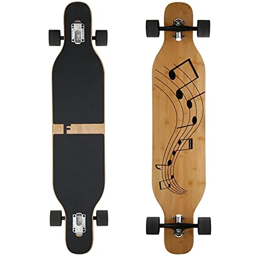 FunTomia Longboard mit 3 Flex Stufen - Ideal für jeden Fahrstil - Longboard aus Bambus und Ahornholz, erhältlich in 3 Flexstufen für bis zu 122kg. Perfekt für Cruising und Tricks dank Drop-Through Design und hochwertiger Aluminium Achsen.