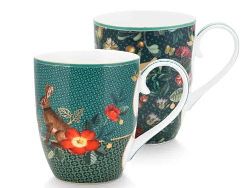 PIP STUDIO 51002335 Winter Wonderland Henkelbecher Set - Becherset aus hochwertigem Porzellan mit winterlichem Design, ideal für gemütliche Teestunden oder als Geschenk.