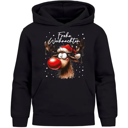 MoonWorks® Kinder Hoodie Weihnachtspullover Jungen Mädchen Rentier Rudolph Weihnachtsoutfit Kinder Schwarz 140