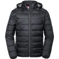Russell Nano Steppjacke mit Kapuze für Herren BC5364 - Schwarz - S - Hochwertige Steppjacke aus 100% Polyester mit Aquapel-Technologie. Ideal für kaltes Wetter: isolierend, winddicht und wasserabweisend. Praktische seitliche und Innentaschen bieten zusätzlichen Stauraum.