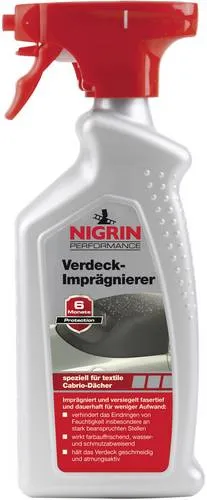 Nigrin 74183 Verdeckversiegelung 500ml - Sonstige - Ideal für textile Cabrio-Dächer, bietet bis zu 6 Monate Langzeitschutz und schützt vor Wasser und Schmutz für Werterhalt und Pflegeleichtigkeit.