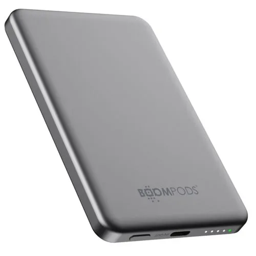 Boompods PowerSnap 5000mAh Magnetische Powerbank in Graphit - Kompakte 5000mAh Powerbank mit magnetischer Halterung, ideal für unterwegs. Perfekt für schnelles Laden Ihrer Geräte unterwegs.